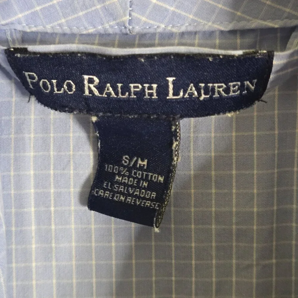 Polo Ralph Lauren Blue Checkered 100% Cotton Shawl Collar Robe Pockets Size S/M